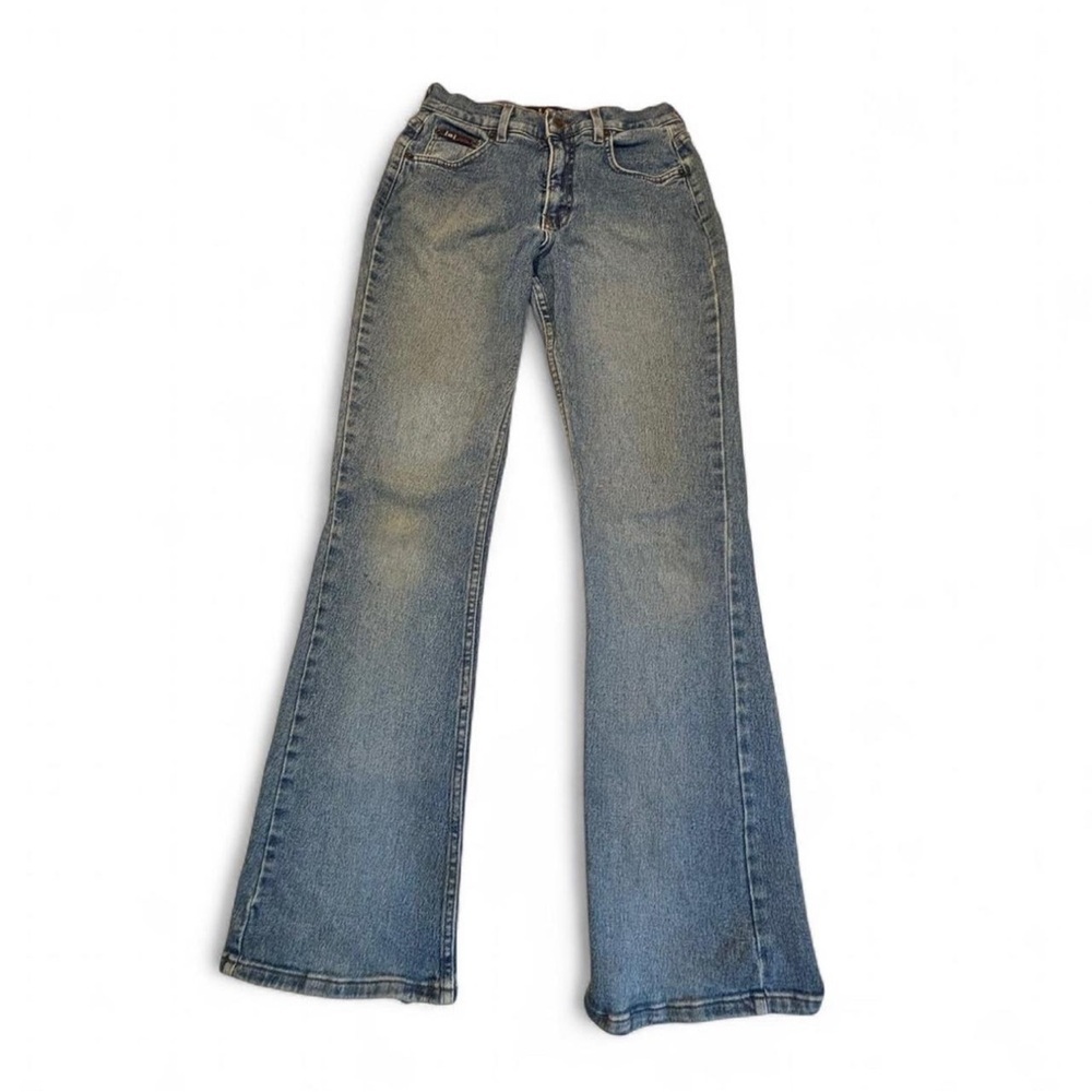 VTG y2k LEI Jeans Sz 7 Bootcut Light Wash Butterfly Patch Low Rise Distressed